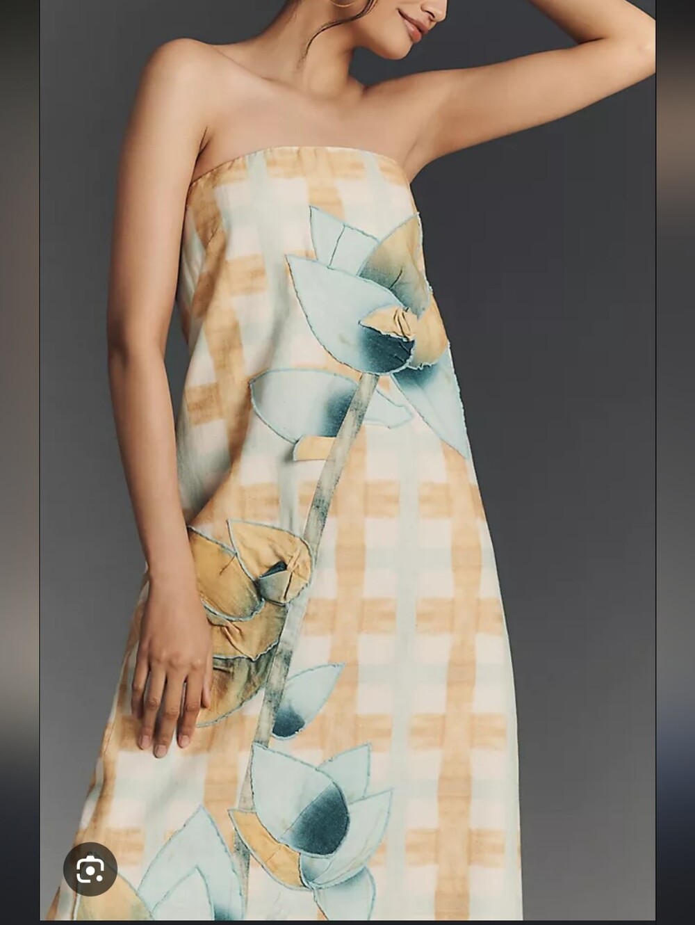 Anthropologie Strapless Maxi Dress with Blue Floral Print